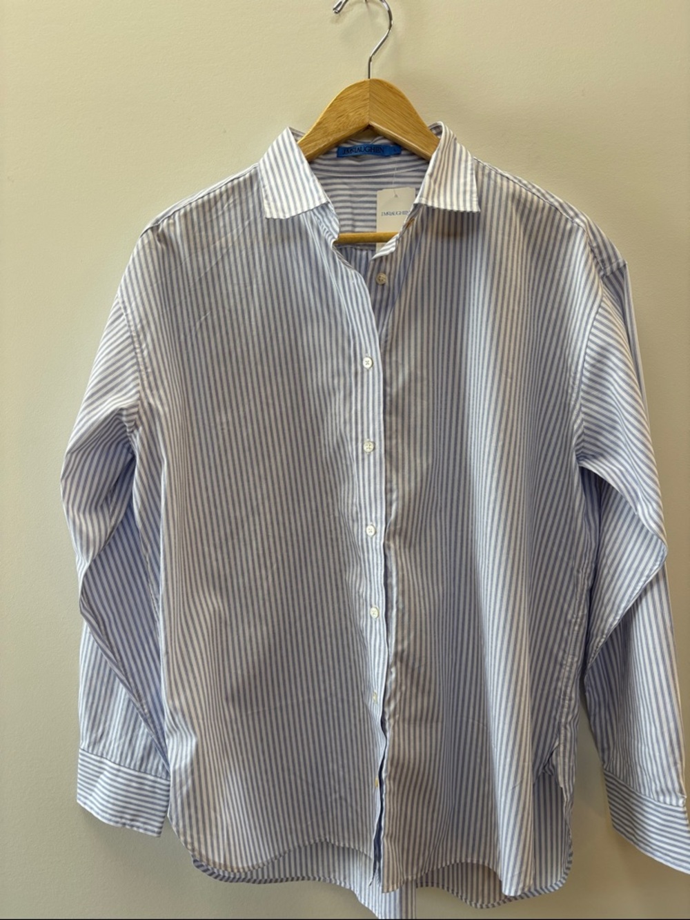 J. McLaughlin Blue and White Striped Button-Down Shirt